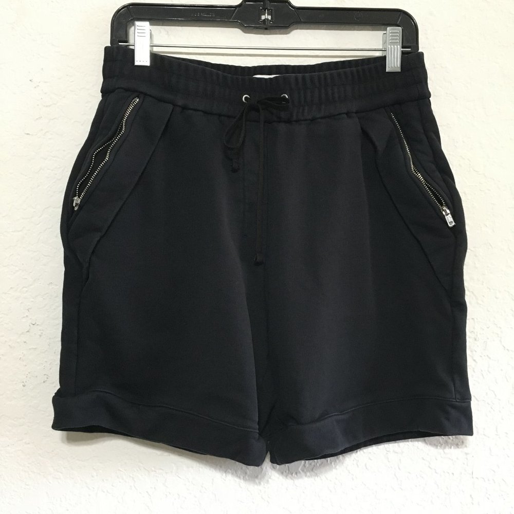 3.1 Phillip Lim Womens M Black Elastic Waist Drawstring Shorts Cotton Zip Pocket